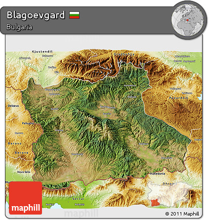 Satellite 3D Map of Blagoevgard, physical outside