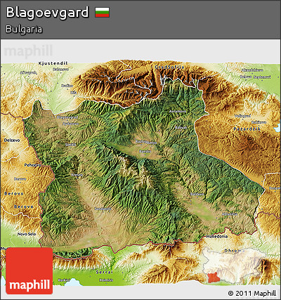 Satellite 3D Map of Blagoevgard, physical outside