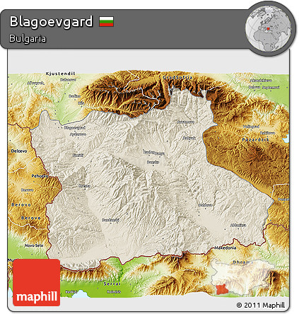 Shaded Relief 3D Map of Blagoevgard, physical outside