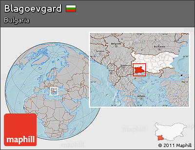 Gray Location Map of Blagoevgard, highlighted country, hill shading