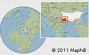 Savanna Style Location Map of Blagoevgard, highlighted country, hill shading