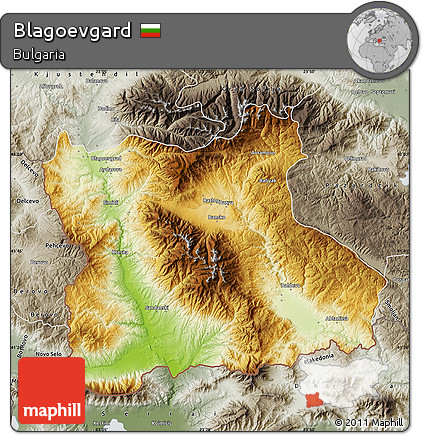 Physical Map of Blagoevgard, semi-desaturated