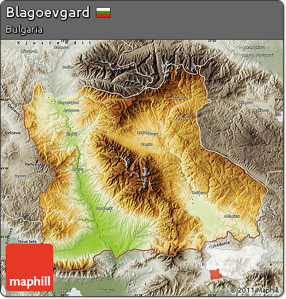 Physical Map of Blagoevgard, semi-desaturated