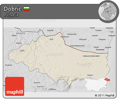Shaded Relief 3D Map of Dobric, desaturated