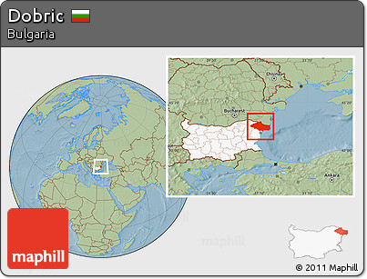 Savanna Style Location Map of Dobric, highlighted country, hill shading