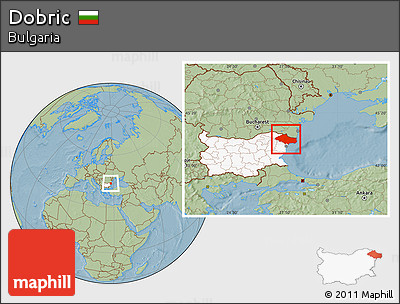 Savanna Style Location Map of Dobric, highlighted country, hill shading