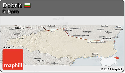 Shaded Relief Panoramic Map of Dobric, semi-desaturated