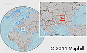 Gray Location Map of Gabrovo, within the entire country, hill shading