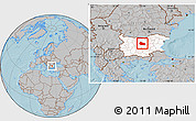 Gray Location Map of Gabrovo, highlighted country, hill shading