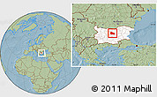 Savanna Style Location Map of Gabrovo, highlighted country, within the entire country, hill shading