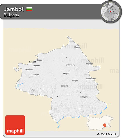 Classic Style 3D Map of Jambol, single color outside