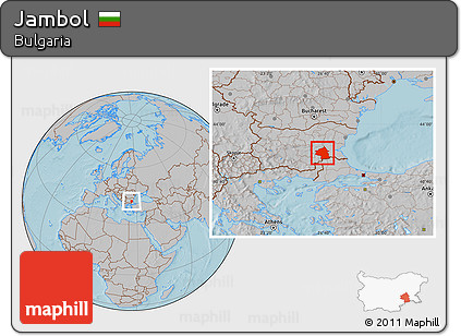 Gray Location Map of Jambol, hill shading