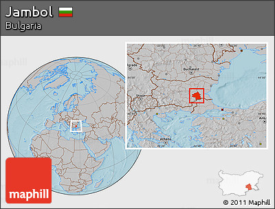 Gray Location Map of Jambol, hill shading