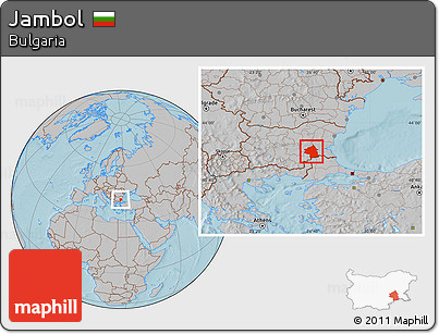 Gray Location Map of Jambol, hill shading