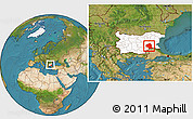 Satellite Location Map of Jambol, highlighted country, within the entire country