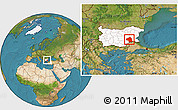 Satellite Location Map of Jambol, highlighted country