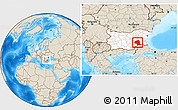 Shaded Relief Location Map of Jambol, highlighted country, within the entire country