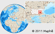 Shaded Relief Location Map of Jambol, highlighted country