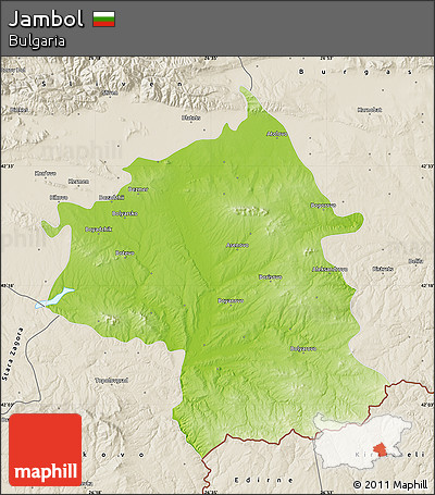 Physical Map of Jambol, shaded relief outside