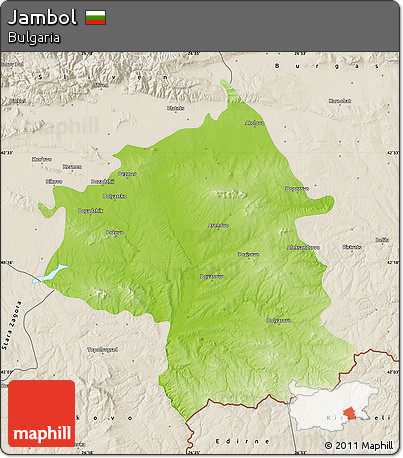 Physical Map of Jambol, shaded relief outside