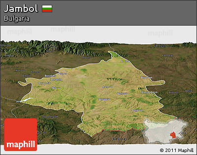 Satellite Panoramic Map of Jambol, darken