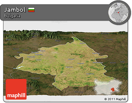 Satellite Panoramic Map of Jambol, darken