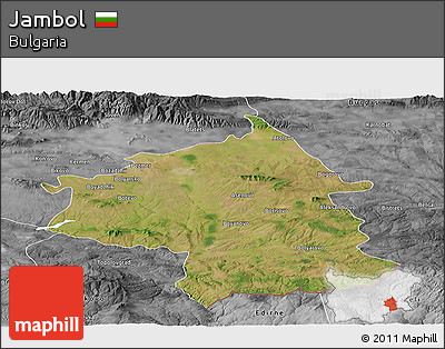 Satellite Panoramic Map of Jambol, desaturated