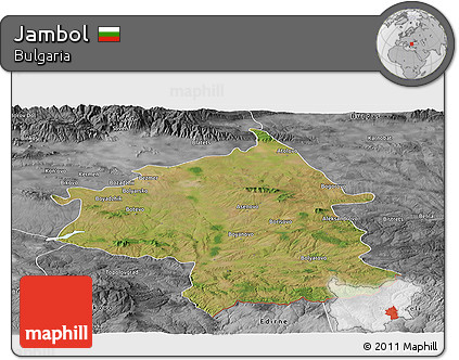 Satellite Panoramic Map of Jambol, desaturated