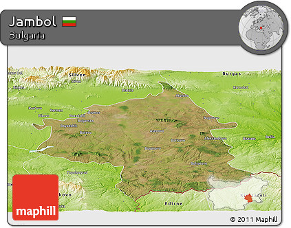 Satellite Panoramic Map of Jambol, physical outside