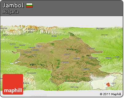 Satellite Panoramic Map of Jambol, physical outside