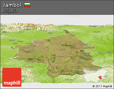 Satellite Panoramic Map of Jambol, physical outside