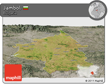 Satellite Panoramic Map of Jambol, semi-desaturated
