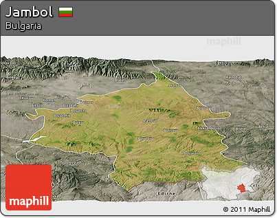 Satellite Panoramic Map of Jambol, semi-desaturated