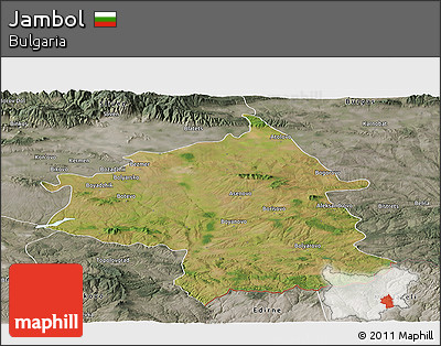 Satellite Panoramic Map of Jambol, semi-desaturated