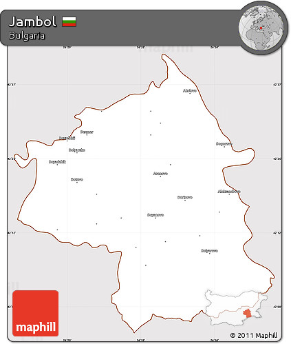 Classic Style Simple Map of Jambol, cropped outside
