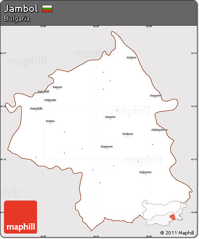 Classic Style Simple Map of Jambol, cropped outside