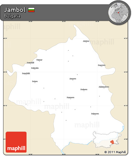 Classic Style Simple Map of Jambol, single color outside