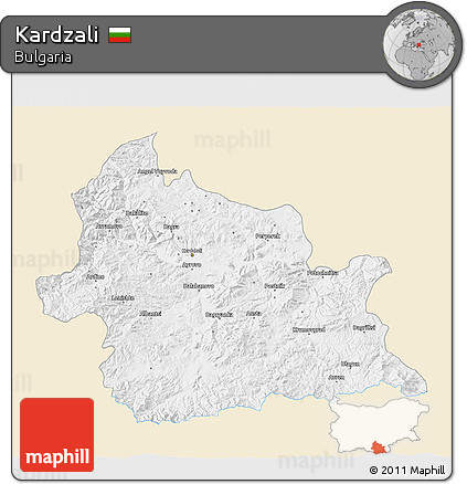 Classic Style 3D Map of Kardzali, single color outside