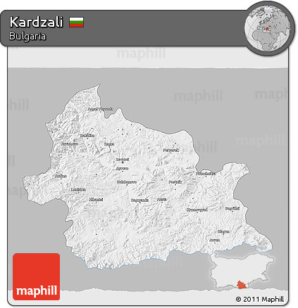 Gray 3D Map of Kardzali, single color outside