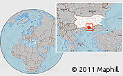 Gray Location Map of Kardzali, highlighted country, hill shading