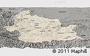 Shaded Relief Panoramic Map of Kardzali, darken, semi-desaturated
