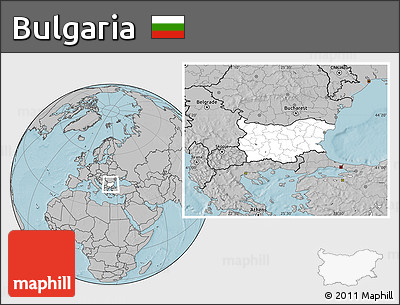 Blank Location Map of Bulgaria, gray outside, hill shading outside