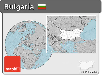 Blank Location Map of Bulgaria, gray outside, hill shading outside