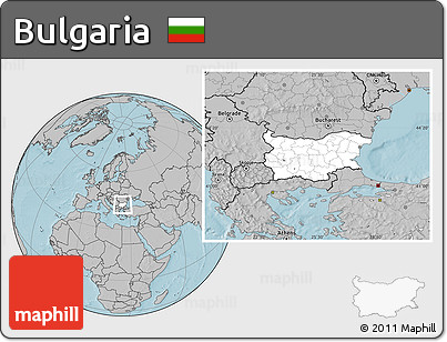 Blank Location Map of Bulgaria, gray outside, hill shading outside