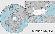 Blank Location Map of Bulgaria, gray outside, hill shading outside