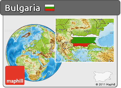 Flag Location Map of Bulgaria, physical outside