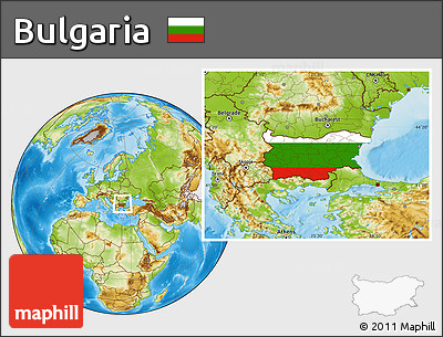 Flag Location Map of Bulgaria, physical outside