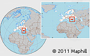 Gray Location Map of Bulgaria, highlighted continent, within the entire continent
