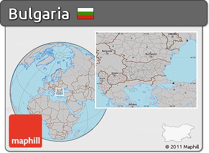 Gray Location Map of Bulgaria, hill shading inside