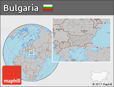Gray Location Map of Bulgaria, hill shading inside